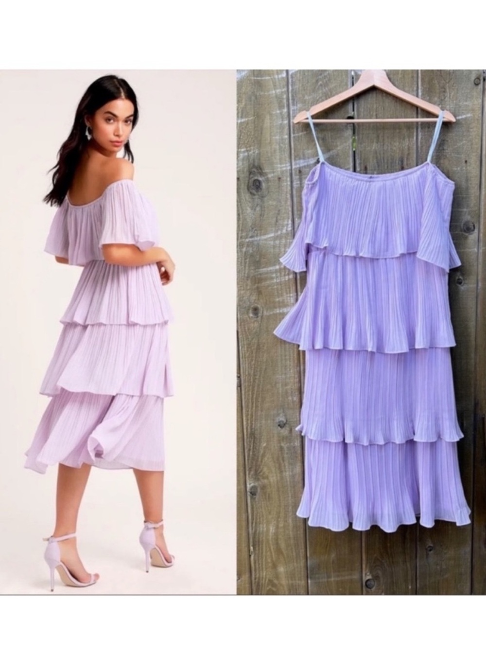 Pastel Lavender Off-the-Shoulder Ruffle Midi Dress 🌿 - Picture 4 of 10
